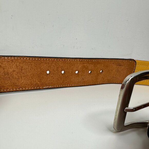 Muletta Men 34 Red Yellow Canvas Brown Leather Belt - Picture 5 of 6